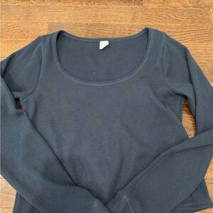 Hollister Waffle Knit Long Sleeve Top - Navy